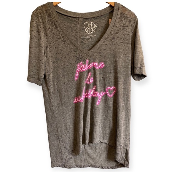 Chaser I Love Whiskey  "jaime le whiskey" Grey V Neck Tee NEW - Picture 4 of 14